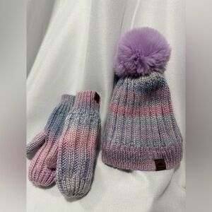 Roots Kids' Lavender and Pink Sparkle Knit Toque and Mittens Fleece Lined